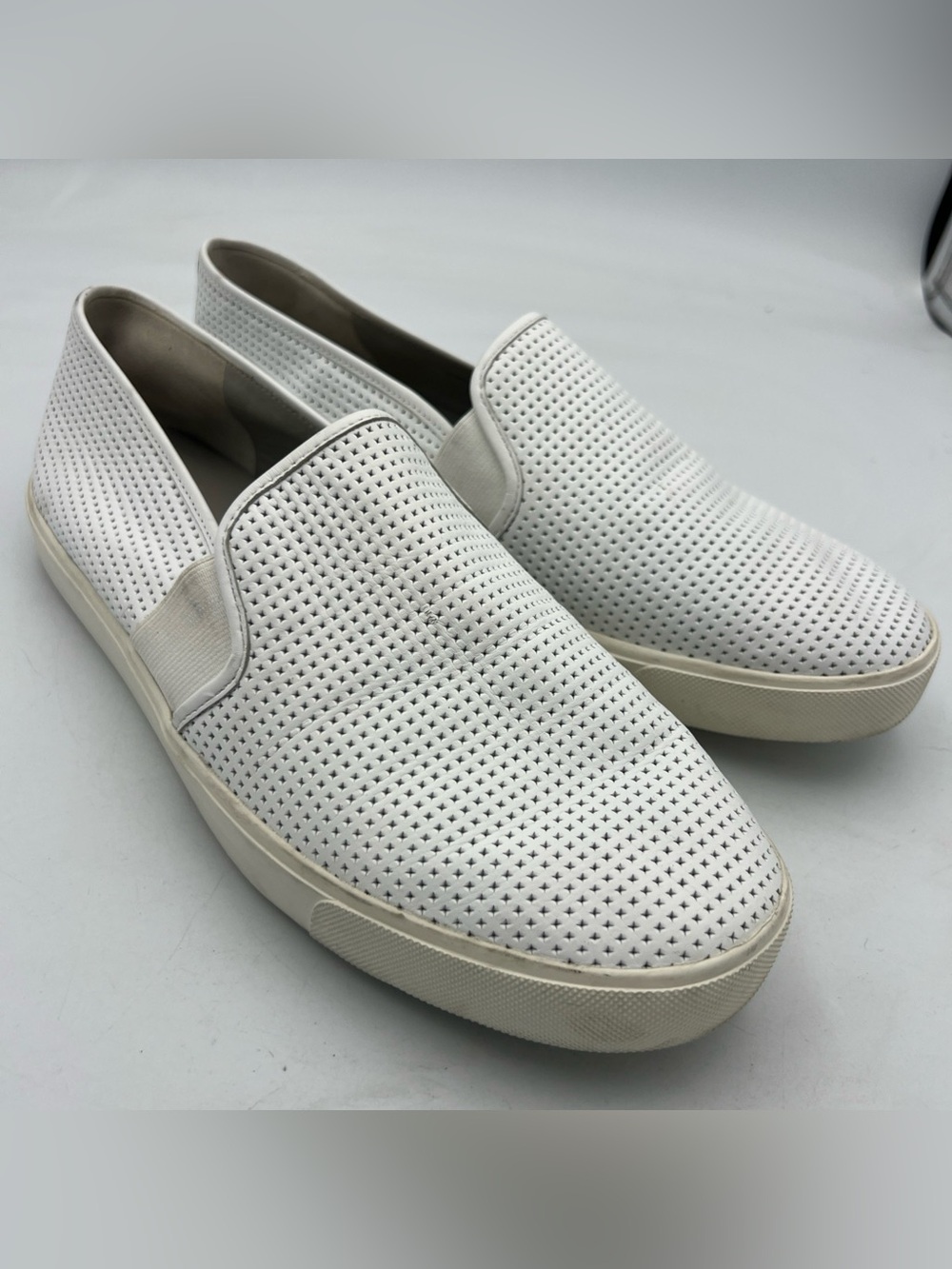 Vince Perforated Leather Blair Slip-On Sneaker in White Leather Women's Size 9